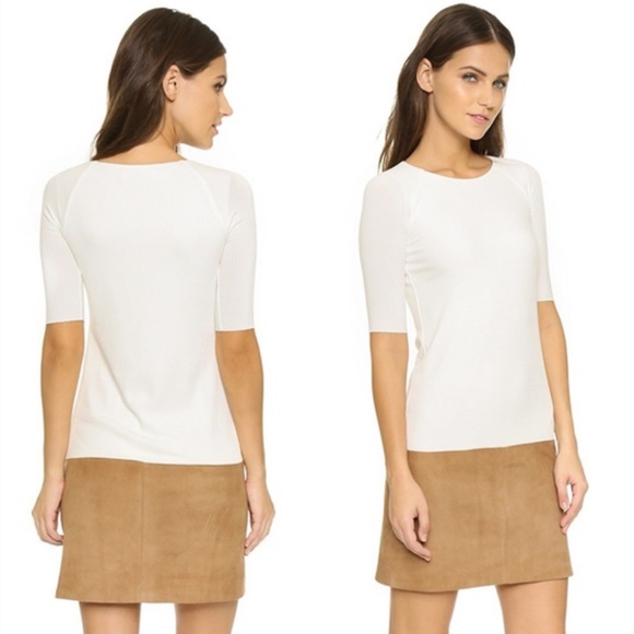 Bailey/44 NWOT Cream Ribbed Jersey Color Block Shift Dress Tan Suede Skirt SZ M - Picture 1 of 13